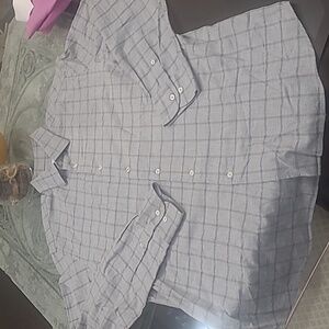 Massimo Dutti Men's Gray Checkered Cotton Twill Dress Shirt Large  New